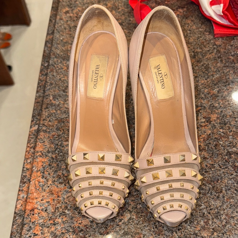 Valentino Women's Studded Peep-Toe Heels - Pink